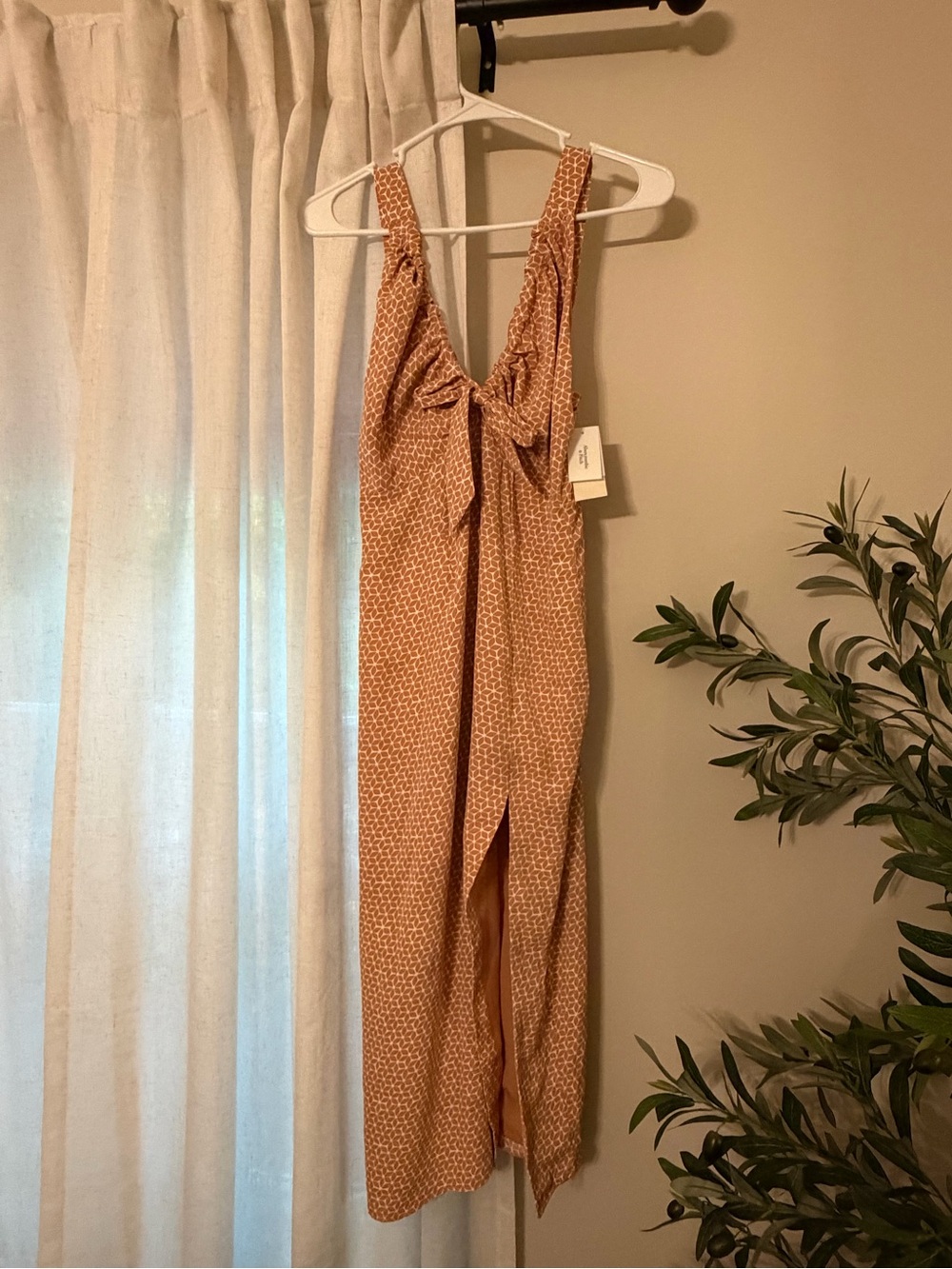 Abercrombie & Fitch Rust-Print Tie Front Midi Dress
